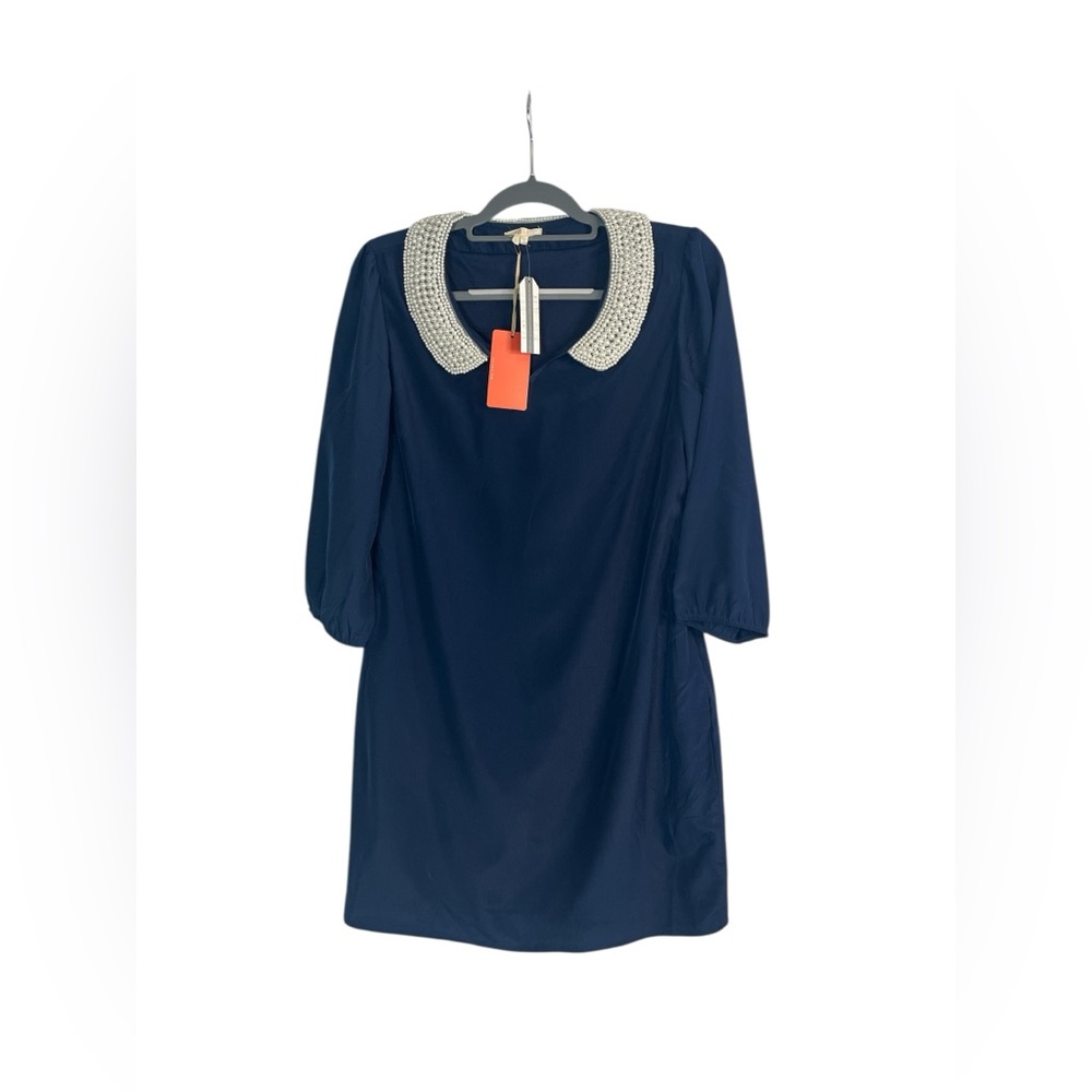 Tulle Navy Retro Dress Pearl‎ Beaded Collar Peter Pan 3/4 Sleeve L party holiday